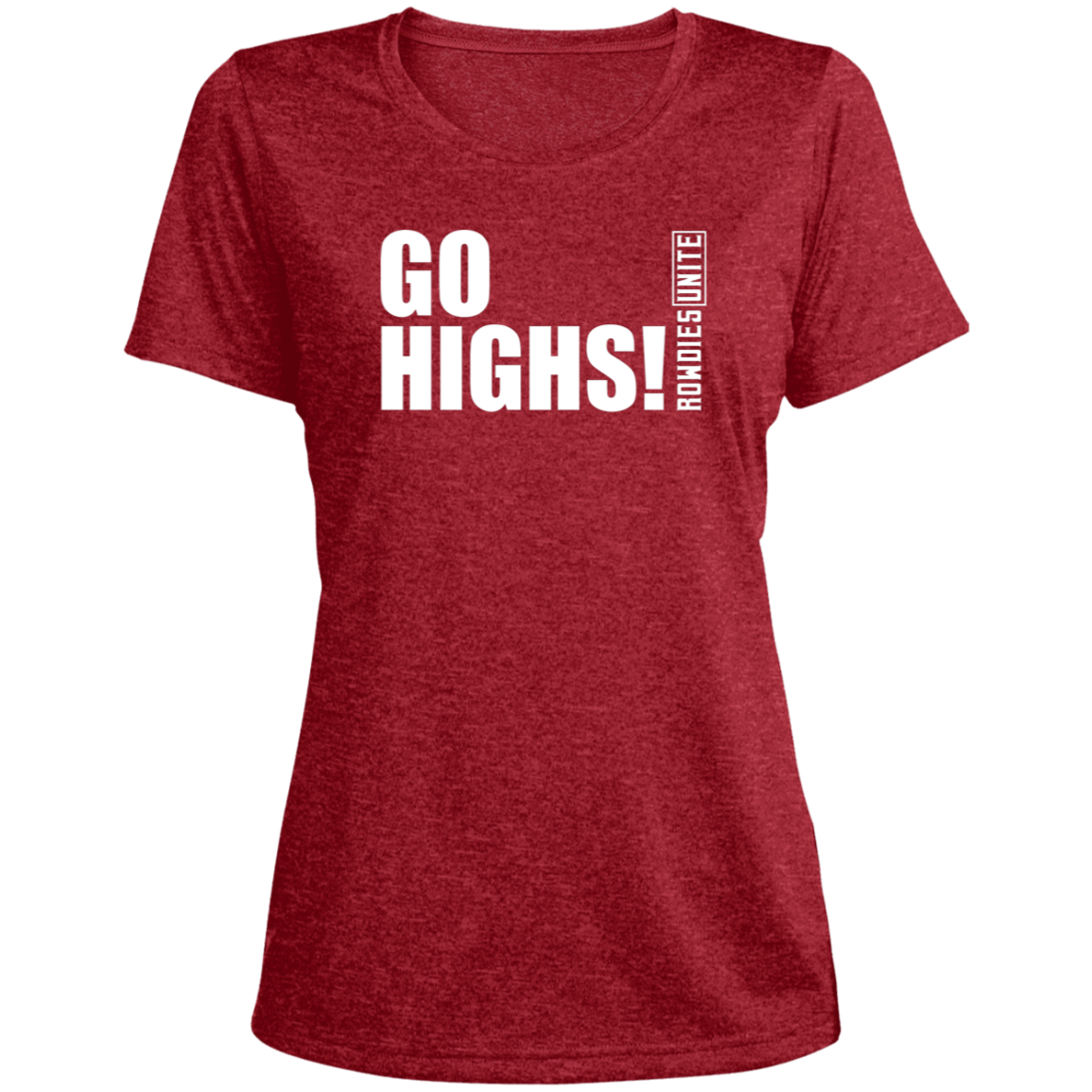 Go Highs Ladies' Red Heather Scoop Neck Performance Tee