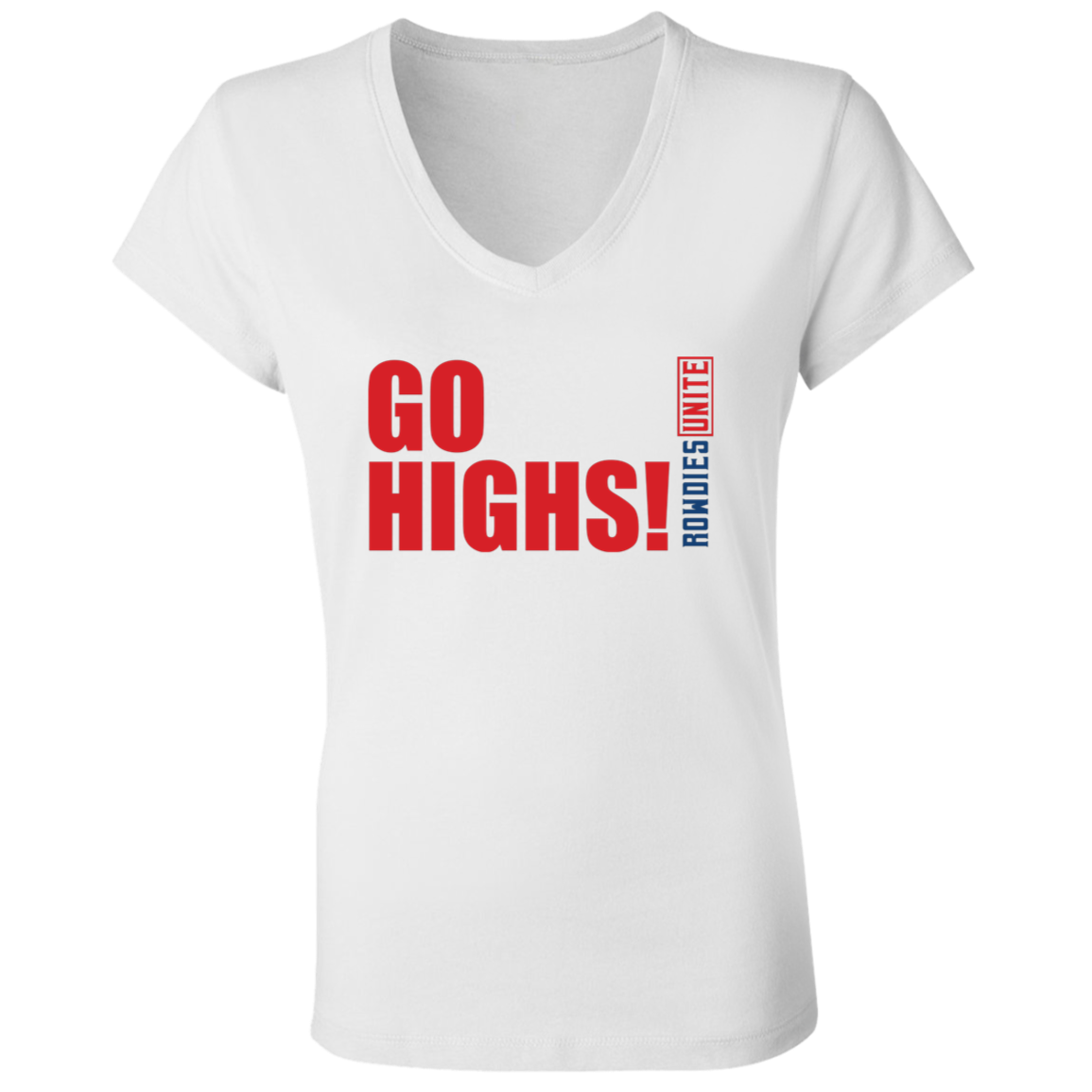 Go Highs Ladies' White Jersey V-Neck T-Shirt