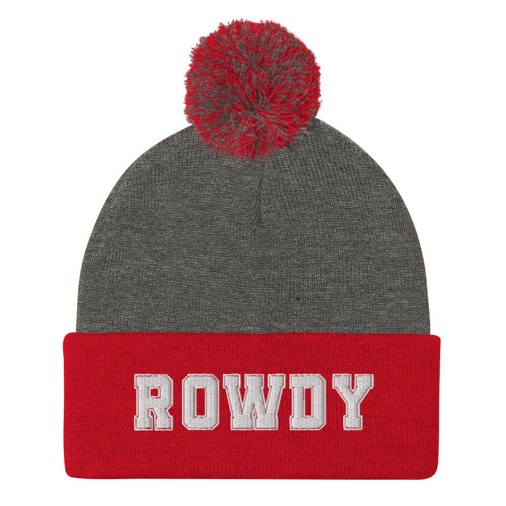 Rowdy Red and Grey Pom-Pom Beanie